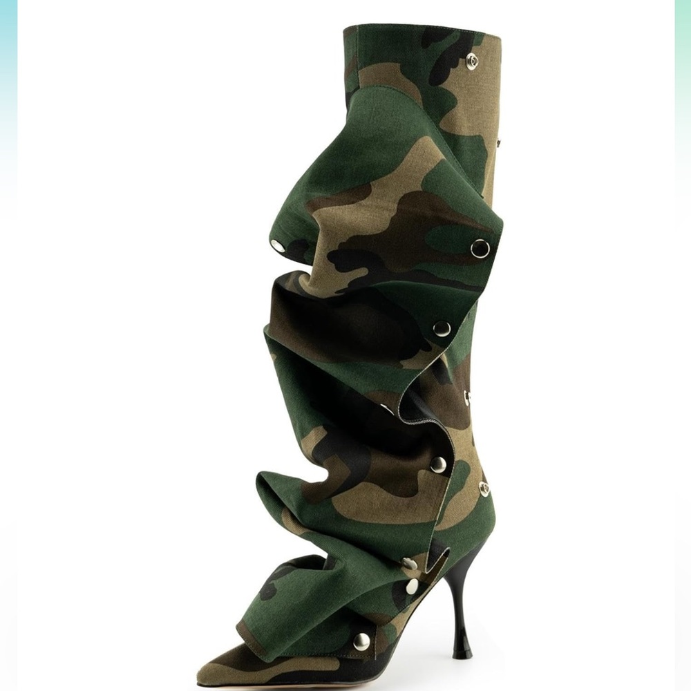 Women Stiletto Boots Slouch High Heel Boot Detachable Snap-off Panel Shark Boots